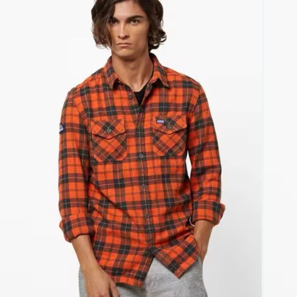 Superdry Rookie Ridge Flannel Shirt, Orange. Medium.